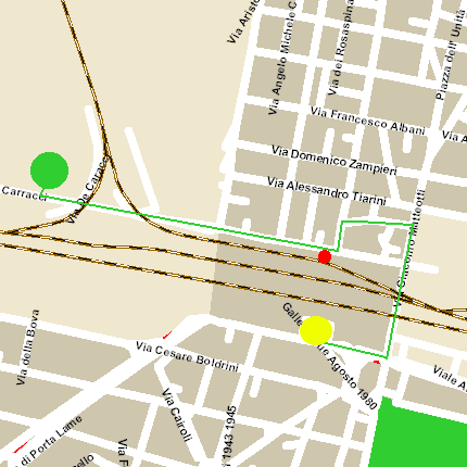 Cartina del luogo dell'incontro e del parcheggio in via Carracci